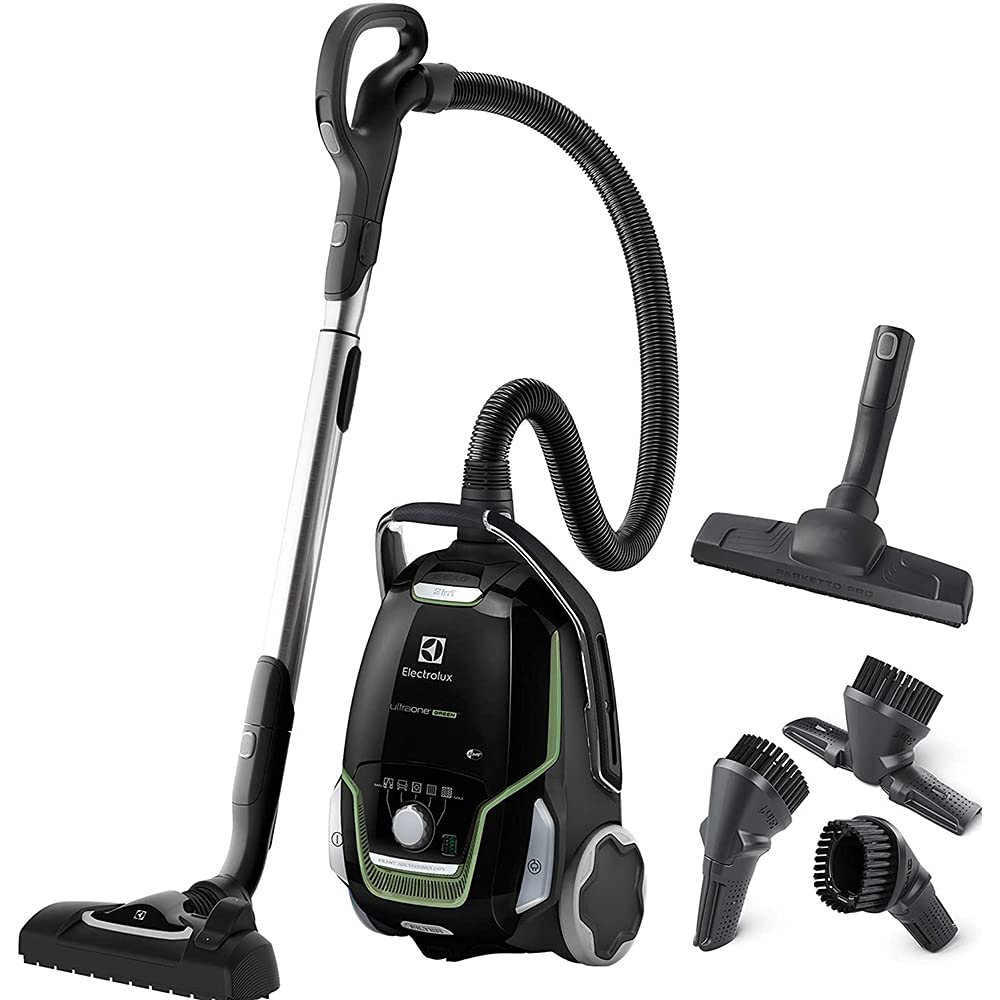 Electrolux UltraOne, Aspirateur Traineau avec Sac, Ultra Silencieux 65 DB, 2 Sacs Inclus, Performance d'Aspiration, Poignée Ergonomique, EUO9GREEN, Noir