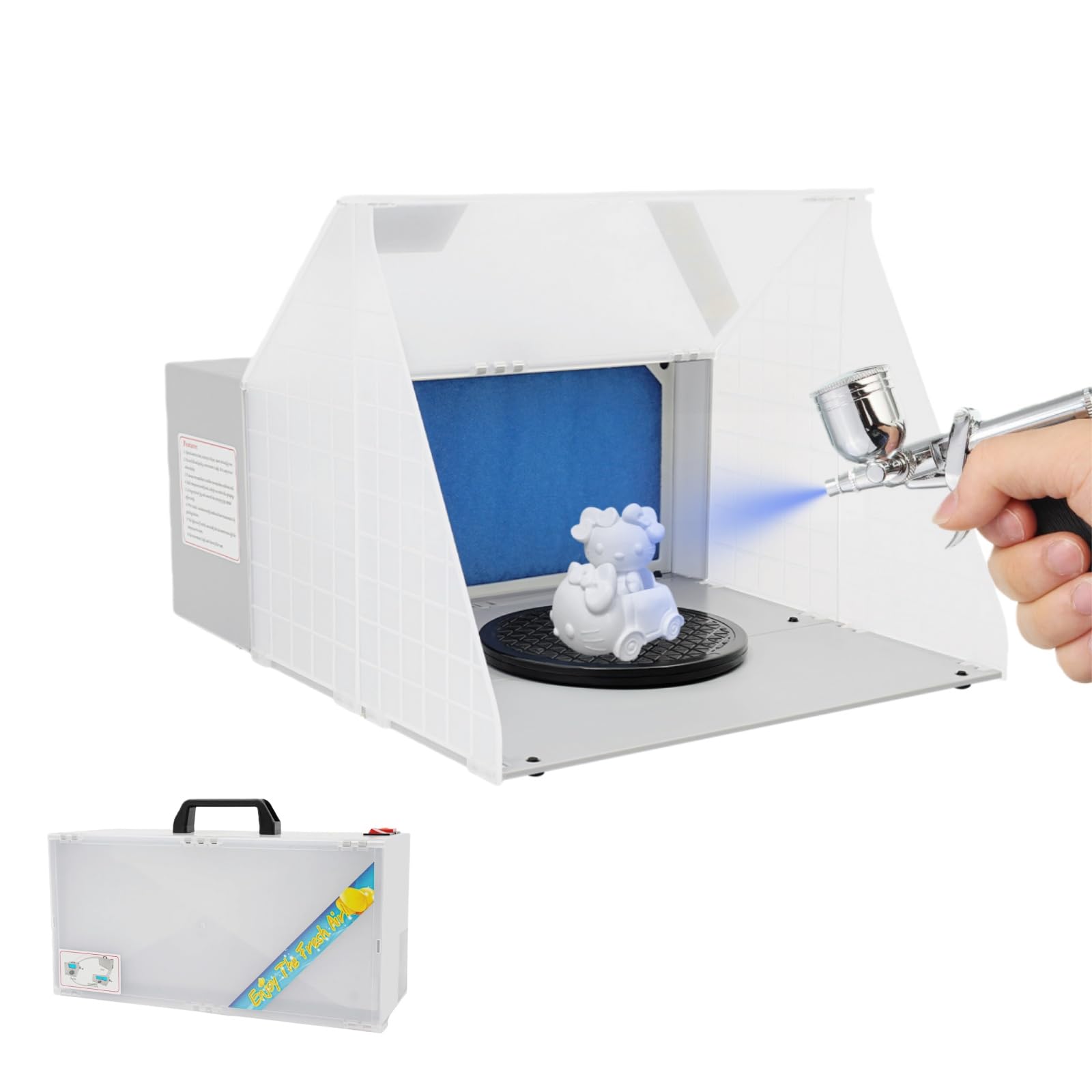 EU Airbrush Absauganlage, 3m³/min Airbrush Spray Booth Faltbar Portable mit Glasfaserfilter und Karussell, 25 W 120V Airbrush Farbnebelfilter Set für alle Kunst, Kuchen, Handwerk, Nägel
