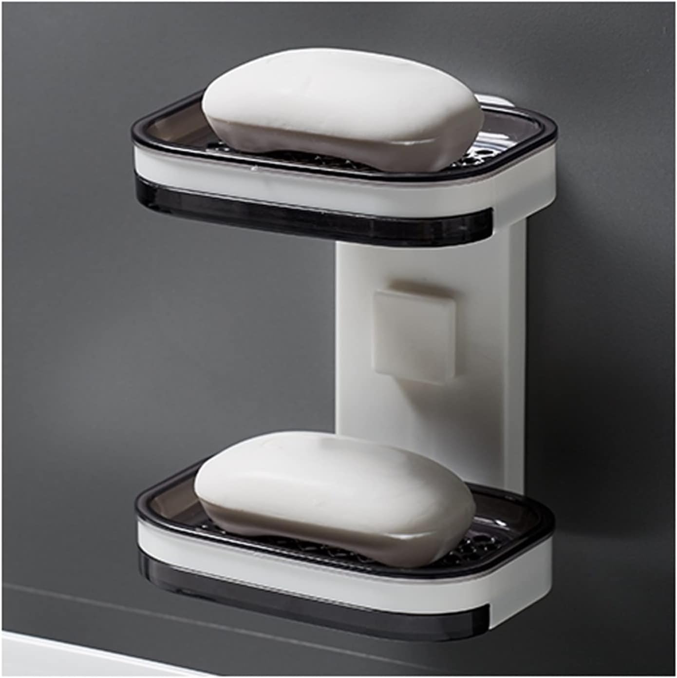 BLAPOXE Upgraded Double & Single Soap Holder, Plastic Wall-Mounted Bar Holder Suitable for Bathroom and Kitchen with Powerful Adhesive (Black) (Double Layer)