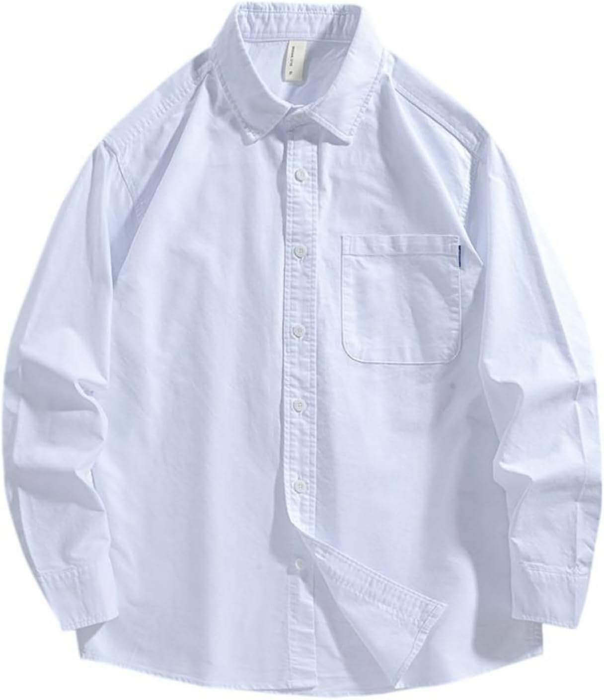 Men's Cotton Japanese Vintage Solid Long Sleeve Shirt Collared Relaxed Fit Wrinkle Resistant Breathable