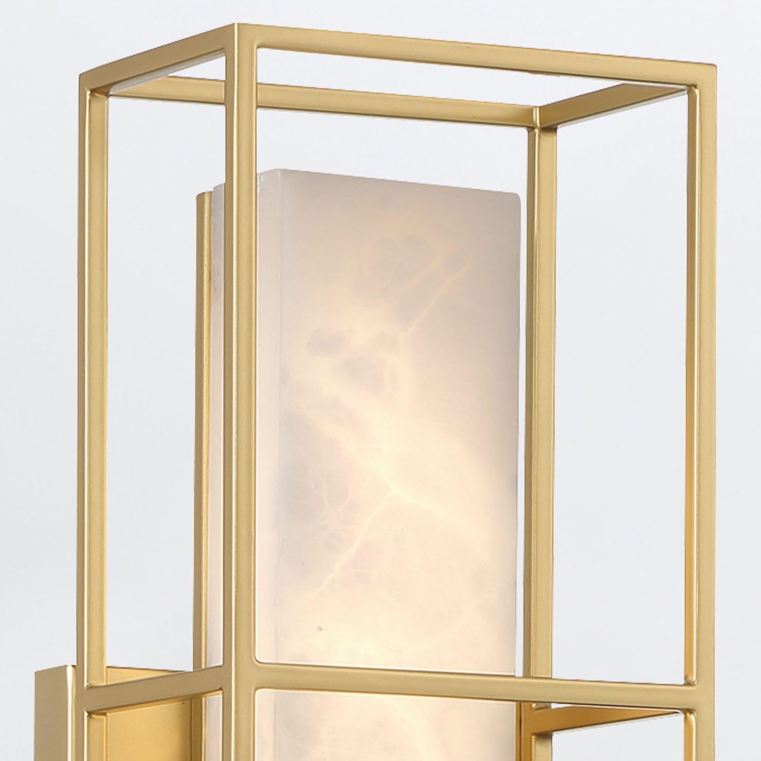 Licht-Erlebnisse Wandlampe LED Badezimmer Wandleuchte IP44 40.6 cm hoch Metall Alabaster in Gold Weiß 3000 K 800 lm Badleuchte Spiegel