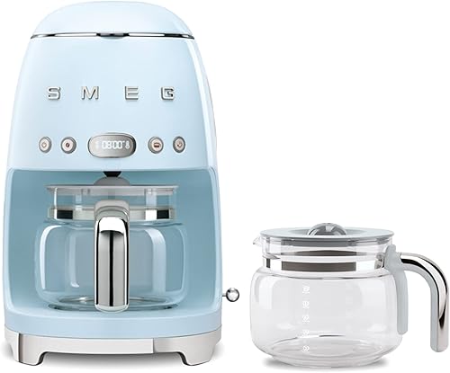 Smeg Cafetera de goteo retro de los años 50 con jarra de vidrio extra (azul pastel)