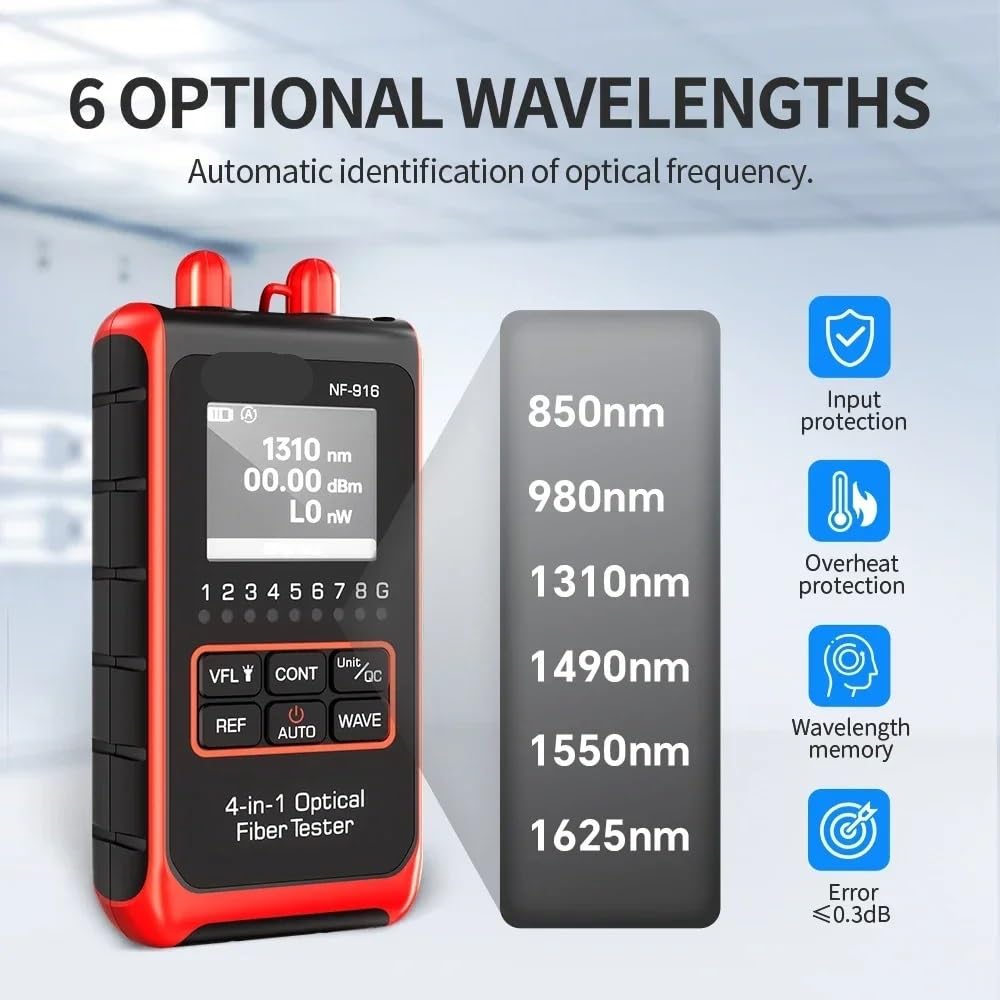 Probador Fibra Optica, Medidor de potencia óptica fibra VFL REF Localizador visual fallas Pantalla LCD Probador cable