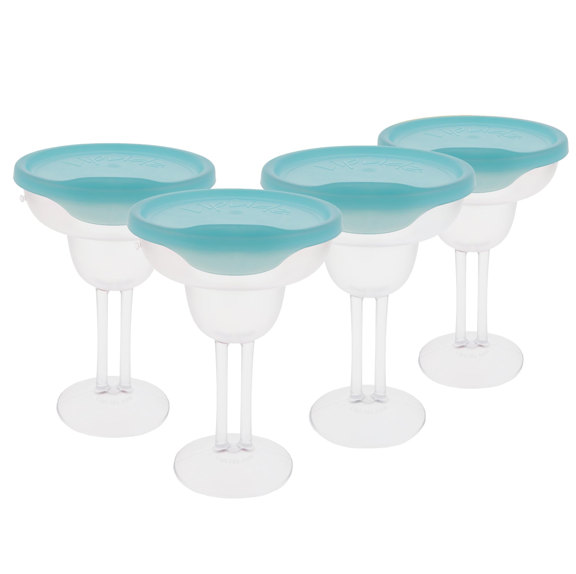 LipLidz - Reusable Frosted Margarita Glasses 4 Pack 13 5 oz Dual-Stemmed BPA-Free Plastic Drinkware with Drink-Through Attachable