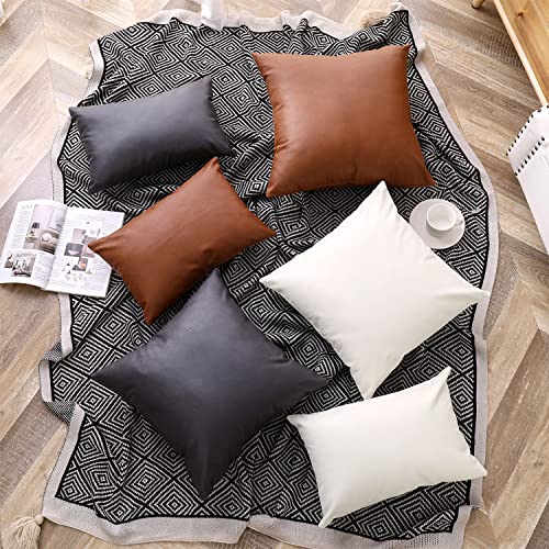 Chrisdowa Set Of 2 Faux Leather Throw Pillow Covers, Thick Cognac Modern Solid Decorative For Bedroom Living Room. Cushion Cases For Couch Bed Sofa.brown,18"X18" #TOP5