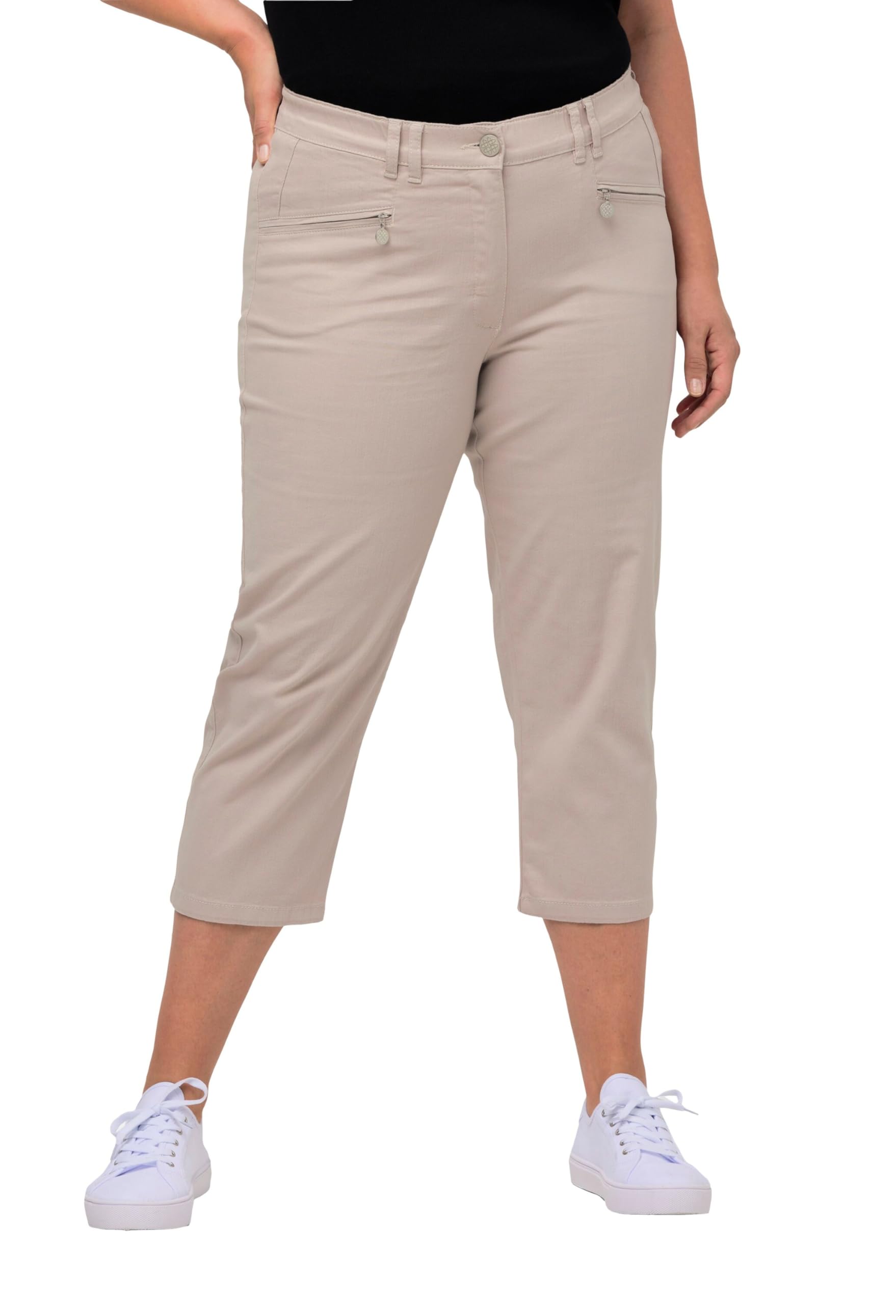 Ulla Popken Damen große Größen Übergrößen Plus Size Hose Mony, wadenlang, Zipptaschen, Stretch 803014