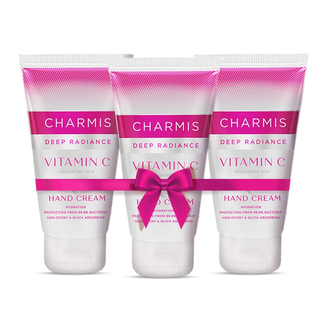 Charmis Hand Cream 150g, Pack of 3 with Vitamin C and Hyaluronic Acid for Protection from 99.9% Bacteria and Hydrated Hands, Non Sticky and Quick Absorbing