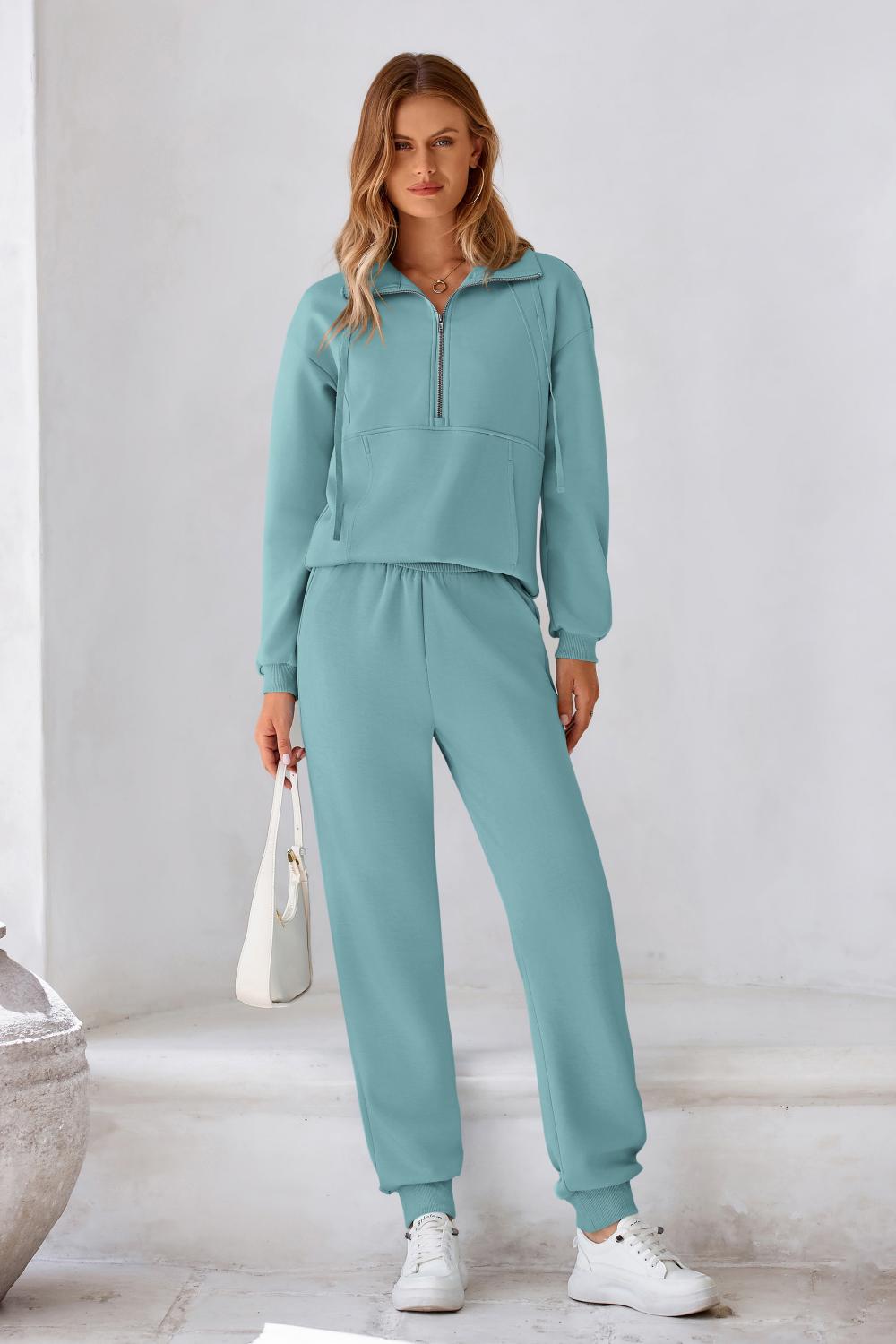Amazon.com: PRETTYGARDEN Long Sleeve Half Zip Sweatsuits Women 2