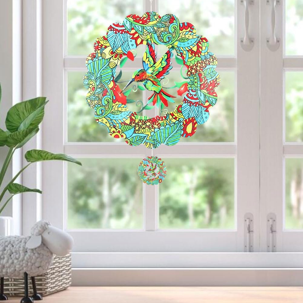 Hummingbird Wind Spinner, 12 Inch Hanging Spinner with Mini Pendant