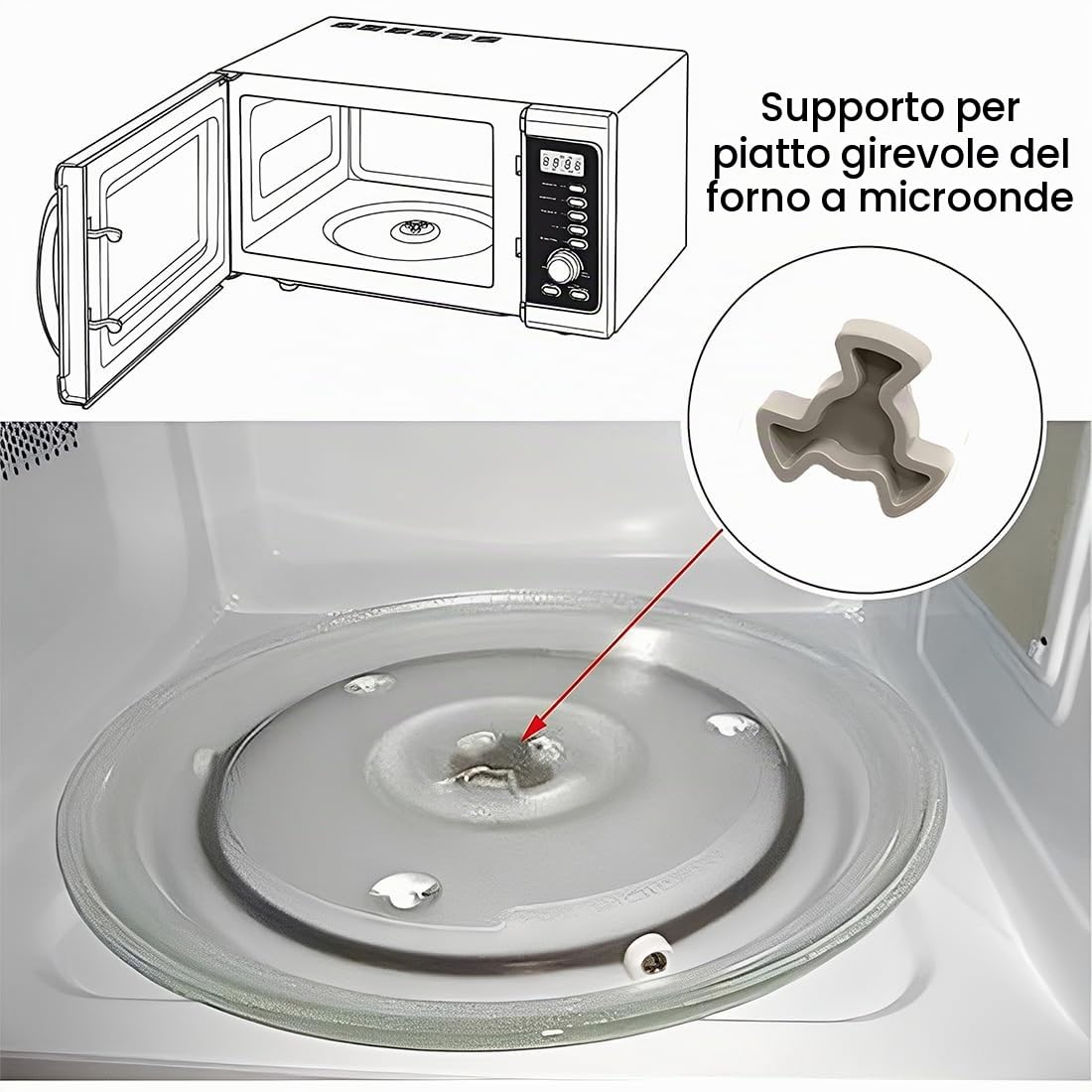 Anello Girevole Universale per Microonde, 17,8 cm Supporto per Vassoio di Microonde, Accessorio Aggiuntivo per Vassoio di Microonde, Adatto per Piatti di Vetro (24,5-27cm)