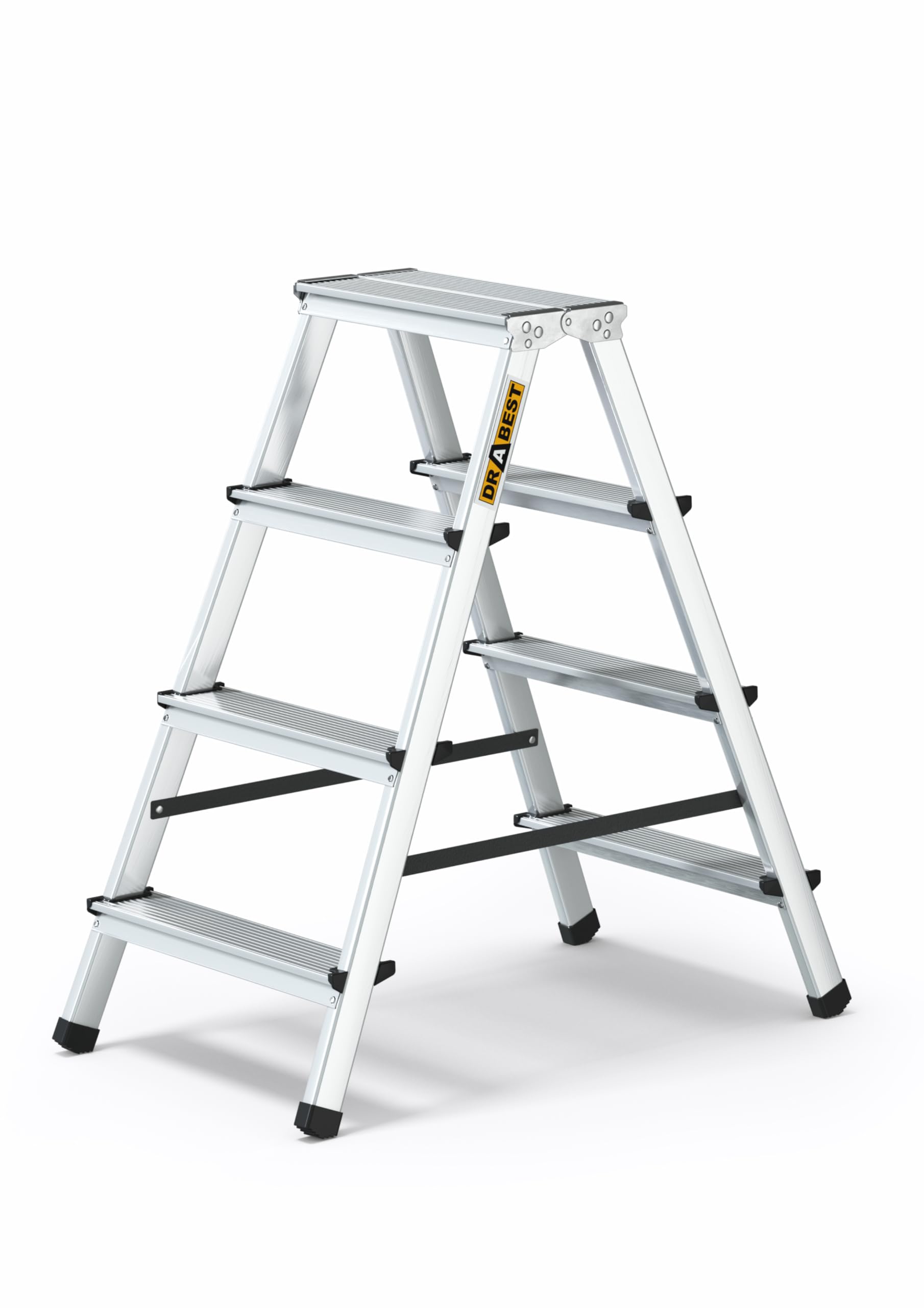 Drabest Escalera Doméstica de Aluminio de Doble Cara de 4 Peldaños Capacidad 125kg - Escalera de Tijera con Plataforma de Trabajo - Escaleras de Tijera de 4 Peldaños - 44x86,5x16cm