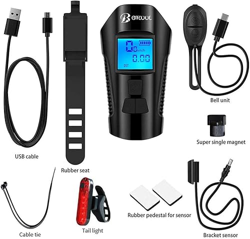 Miniatura 7 de SUYA Juego de luces para bicicleta, faro delantero de bicicleta con bocina y velocímetro, luz delantera recargable por USB y luz trasera, se adapta