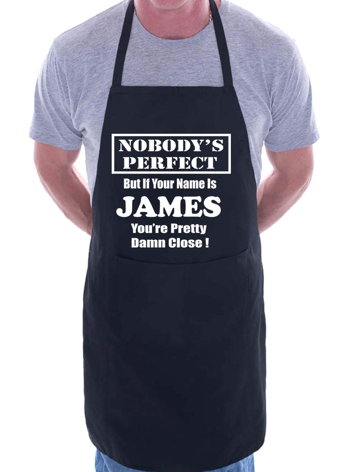 Print4U Mens Personalised Apron James Name Of Your Choice Black