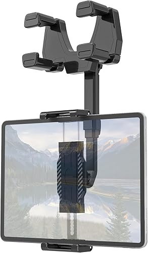 Soporte para tableta de espejo retrovisor para automóvil, diseño de 4 garras de espejo retrovisor giratorio de 360 y retráctil, se adapta a fundas