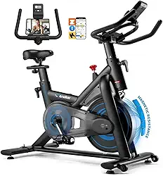 Bicicleta ergométrica para casa – Bicicleta de ciclismo interna de resistência magnética de 158 kg, bicicleta giratória estacionária silenciosa com sincronização de aplicativos, assento ajustável