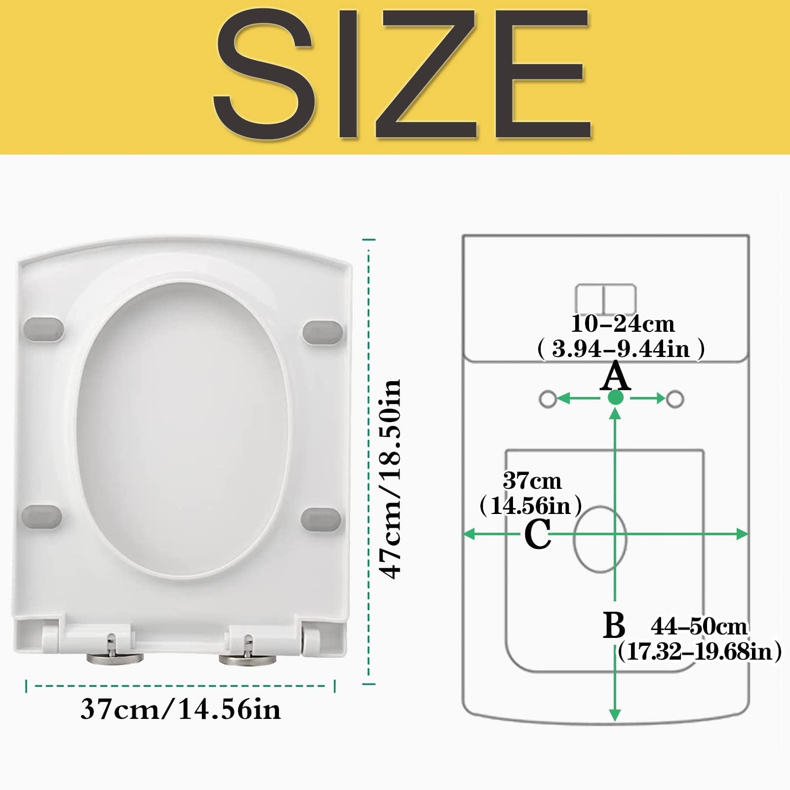 Wttfc Asientos De Inodoro Cuadrado Cierre Suave,Tapa WC Cuadrado, Liberación Rápida,con Bisagras Ajustables De Acero Inoxidable Toilet Seat, Fácil De Montar