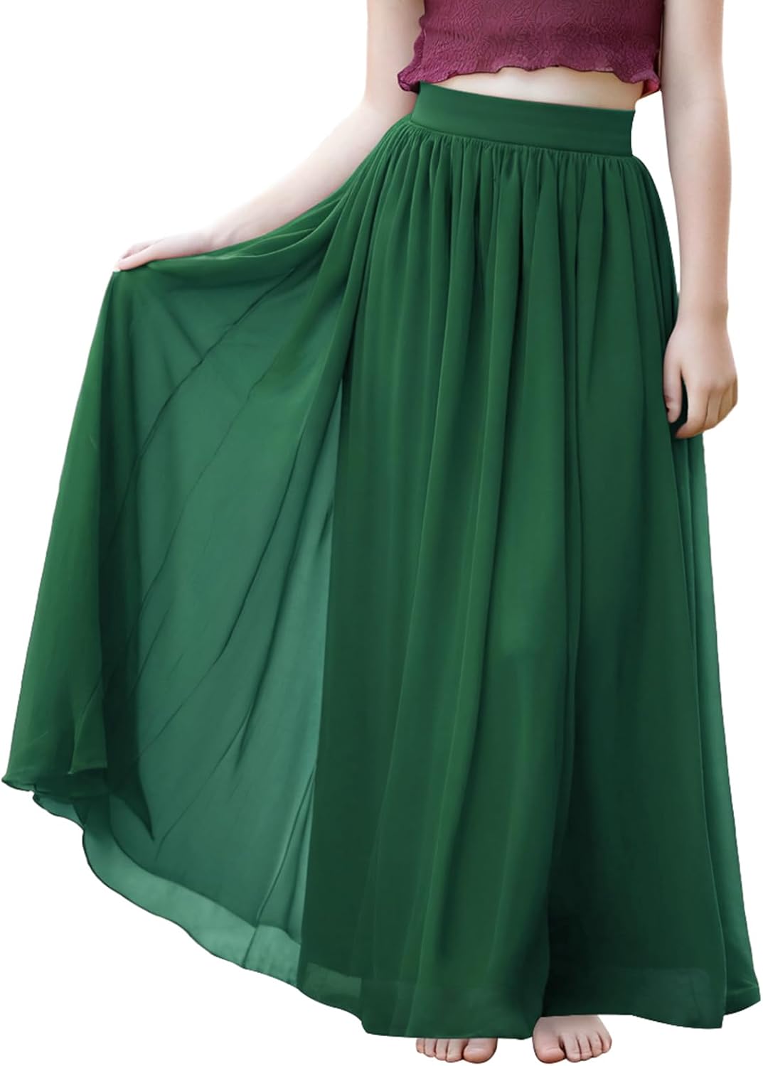 Noomlfish Kids Chiffon Pleated Long Skirts Boho Maxi Party Flower Girl Dress (5-12 Years)