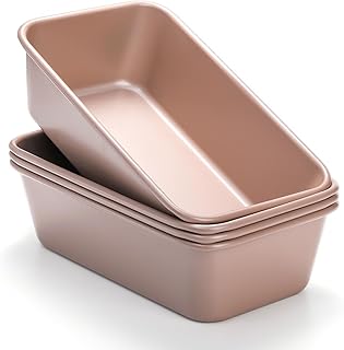 Elsjoy 4 Pack Non-Stick Loaf Pan, 9.5 x 5.5 Inch Champagne Bread Loaf Pa...
