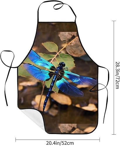 Miniatura 6 de Unisex Apron With Pocket, Black And Blue Dragonfly Chef Apron For Cooking, Bbq & Crafts, Spillproof Kitchen Protection Bib With Large Utility Pocket