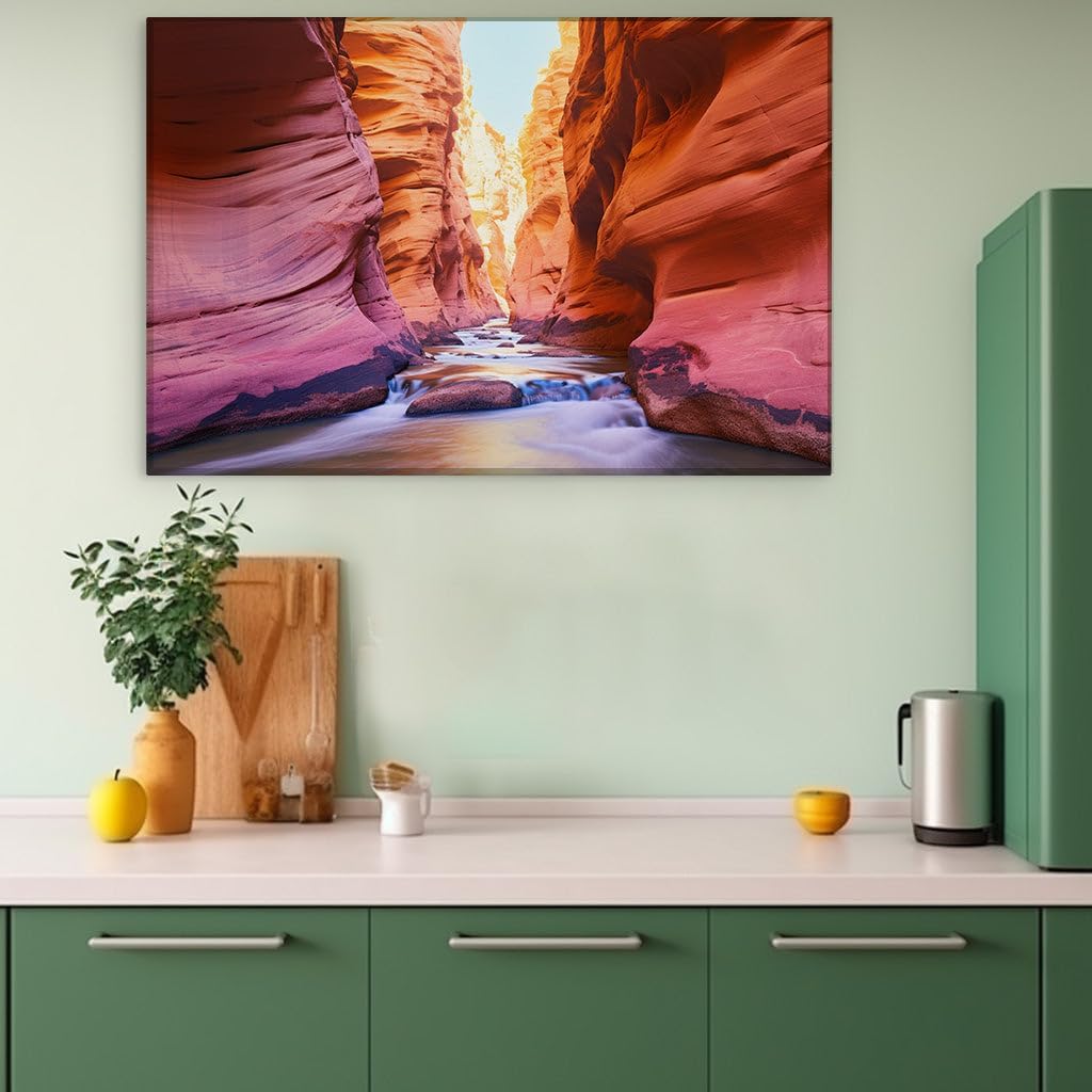 Canvas for Living Room. Navigating Nature's Mazes: Exploring The Depths of Red Sandstone Slot Canyons, 27 x 18 inch Canvas Wall Art - Ready to Hang