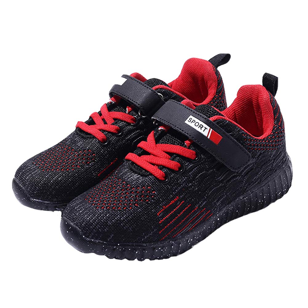 Z.SUO Boy's Lightweight Breathable Sneakers Strap Athletic Running Shoes (Toddler/Little Kid/Big Kid) (11 M US Little Kid, Black red)