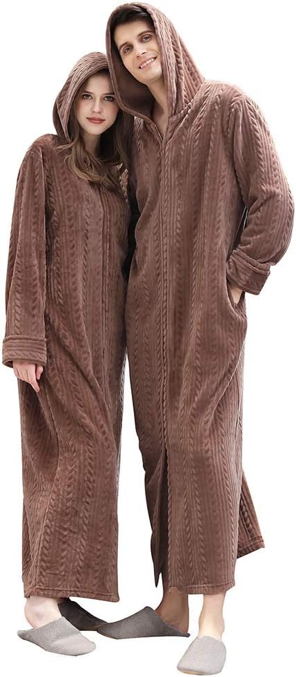 Oksun Womens Fleece Warm Robe: Cozy Flannel Long Zipper Bathrobe - Plush Winter Housecoat Nightgown - Image 3