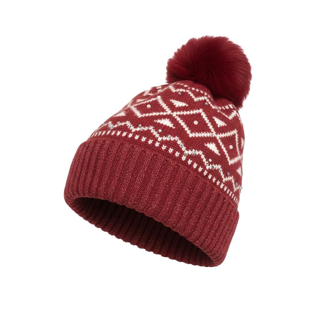 A2Z Ladies Hat Knitted Bobble Bead Detail Faux Fur Pom Pom Beanie Hats - Hat LH872 Burgundy One Size