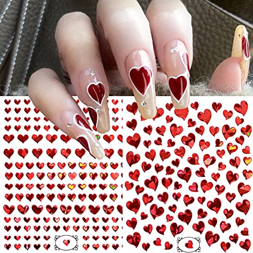 12 Sheets Heart Nail Art Stickers Decal - Valentine's Day Nail Decals 3D Self-Adhesive Red Heart Love Gold Silver Blue Glitter Nail Designs Diy Valentine's Romantic Nail Decorations Accessories #TOP5