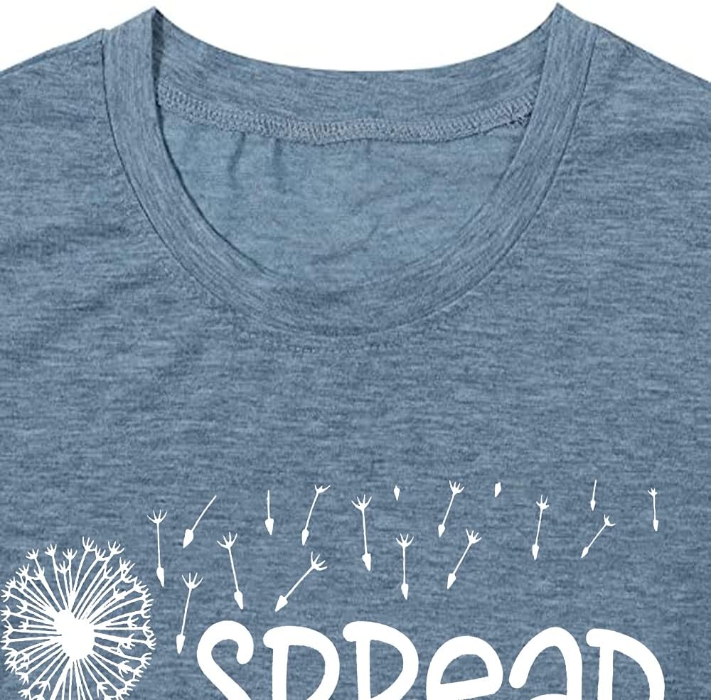 Spread Kindness T Shirt for Women Summer Dandelion Graphic Tees Casual Funny Sayings Letter Printed Cute Shirts Tops - Image 3
