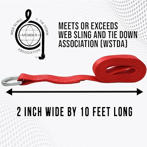 Miniatura 2 de Boxer Correa de remolque de lazo rojo de 2 pulgadas x 10 pies con anillo en D forjado, paquete de 4  amarre para automóvil, transportador