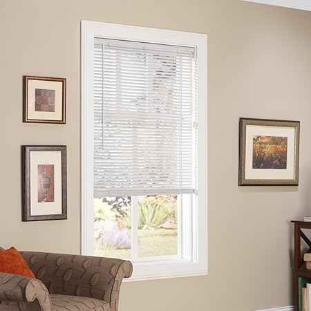 Vinyl Mini Blinds 1-Inch Cordless Room Darkening Blind for Windows - Starting at $9.97 - (Over 1,400 Add'l Custom Sizes), Cordless, White - 18