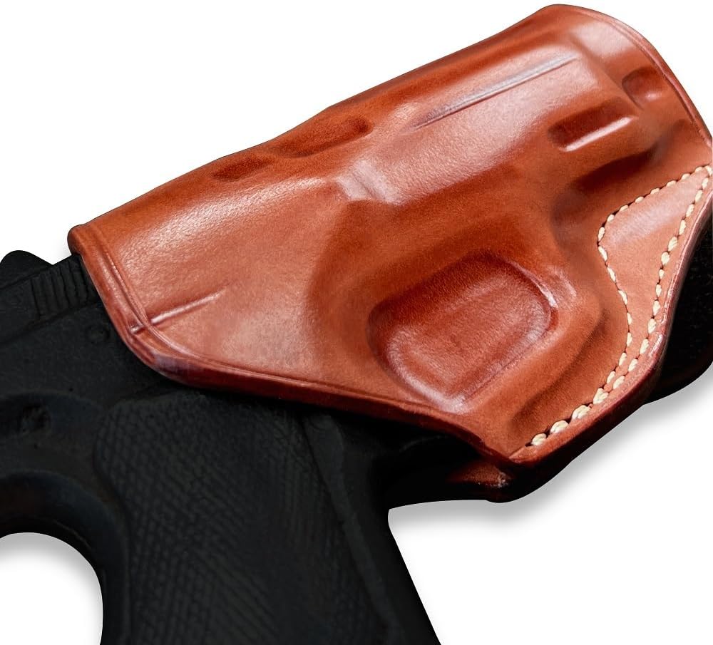 Masc Premium Leather OWB Paddle Holster Open Top Fits CZ 75/75B/85/P01/P06/P07/SP01, Right Hand Draw, Brown Color