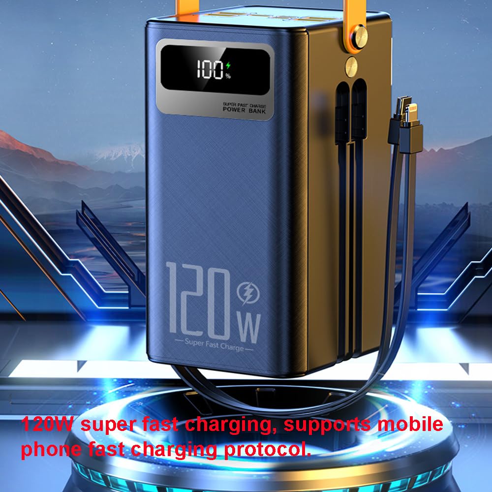 Szybkie ładowanie 22,5 W, 80000 mAh, powerbank USB C, z 7 wyjściami i 3 wejściami zewnętrznymi akumulatorami do telefonu komórkowego (rozmiar: czarny, kolor: 60000 mAh)