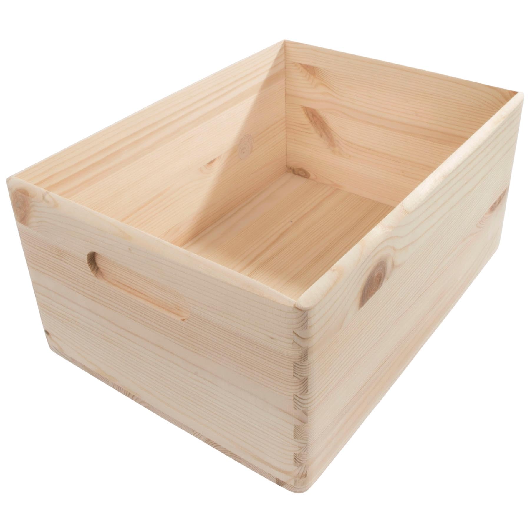 Woodeedoo Wood-Coloured Large Wooden Crate Box –– 33 X 25 X 15.5 Cm –– Pine Open Storage Container With Soft Corners And Handles For Utility Room Kitchen Crafts Or Decorative Display