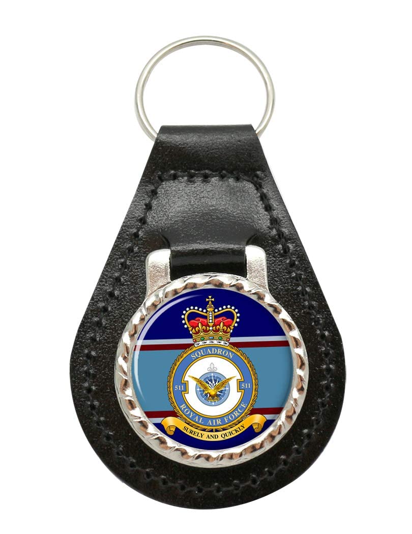 Giftshop Uk Unisex Black Leather And Silver Metal 511 Squadron, Raf Leather Key Fob