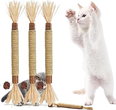 Silvervine Sticks for Cats - Natural Silvervine Dental Sticks, Scratch & Bite Resistant Cat Toy for Indoor Kittens & Adult Cats 3pcs, 8.8in