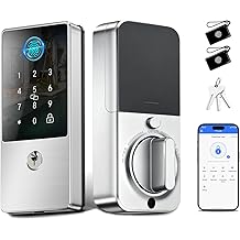 Biometric Smart Lock Deadbolt, Keyless Entry Door Lock with App Control &amp; Remote Code Generation, Electronic Fingerprint Keypad for Home, Airbnb &amp; Bedroom, Auto-Lock, Anti-Peep(Silver)