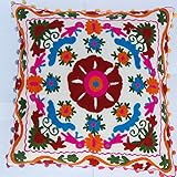 Bordado puro algodón cojín HANDICRAFTODPINKCITY Indian Hecho a Mano Bordado de Suzani Funda de cojín Bordado de Lana de Uzbekistán Estilo Regalo Alta Moda decoración de Navidad