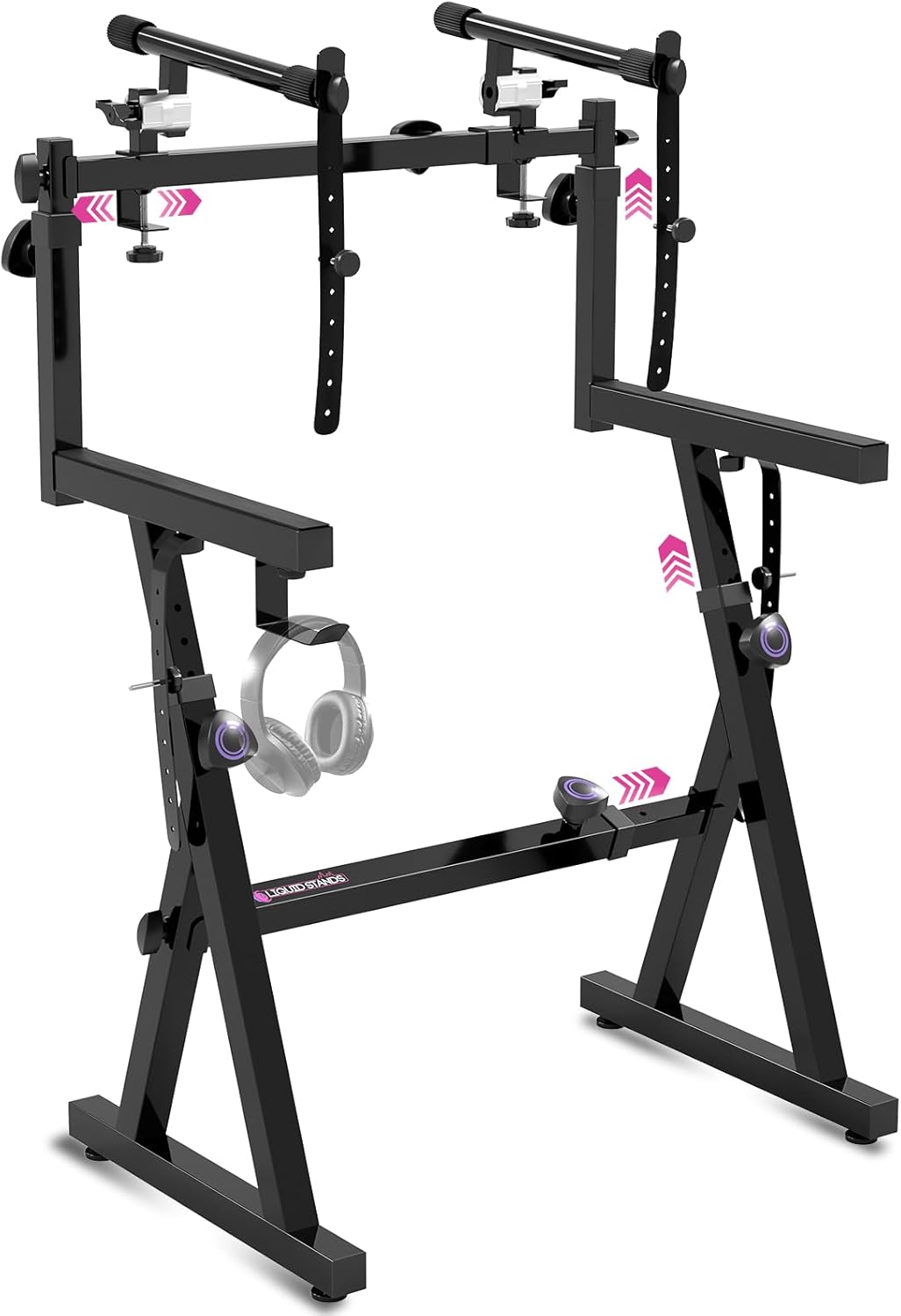 Liquid Stands Dual Piano Keyboard Stand with 2nd Tier – Z Style Adjustable and Portable 2 Tier Heavy Duty Music Stand for Synths and Electric Digital Keyboards – Fits 54 61 88 Key Pianos