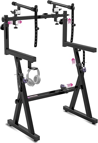 Liquid Stands Soporte de teclado de piano dual con 2do nivel, estilo Z, ajustable y portátil, soporte de música resistente de 2 niveles para