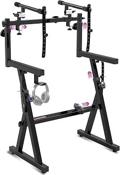 Liquid Stands Dual Piano Keyboard Stand with 2nd Tier - Z Style Adjustable and Portable 2 Tier Heavy Duty Music Stand for Synths and Electric Digital Keyboards - Fits 54 61 88 Key Pianos