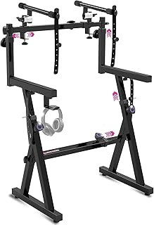 Liquid Stands Dual Piano Keyboard Stand with 2nd Tier - Z Style Adjustable and Portable 2 Tier Heavy Duty Music Stand for Synths and Electric Digital Keyboards - Fits 54 61 88 Key Pianos