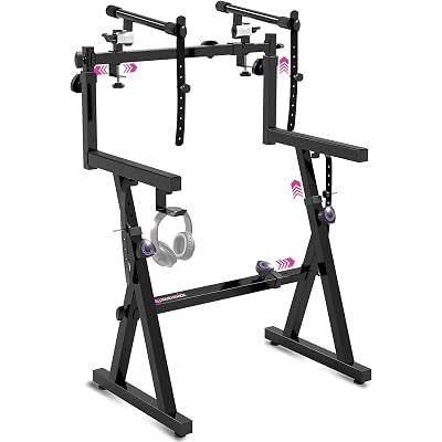 Liquid Stands Dual Piano Keyboard Stand with 2nd Tier - Z Style Adjustable and Portable 2 Tier Heavy Duty Music Stand for Synths and Electric Digital Keyboards - Fits 54 61 88 Key Pianos