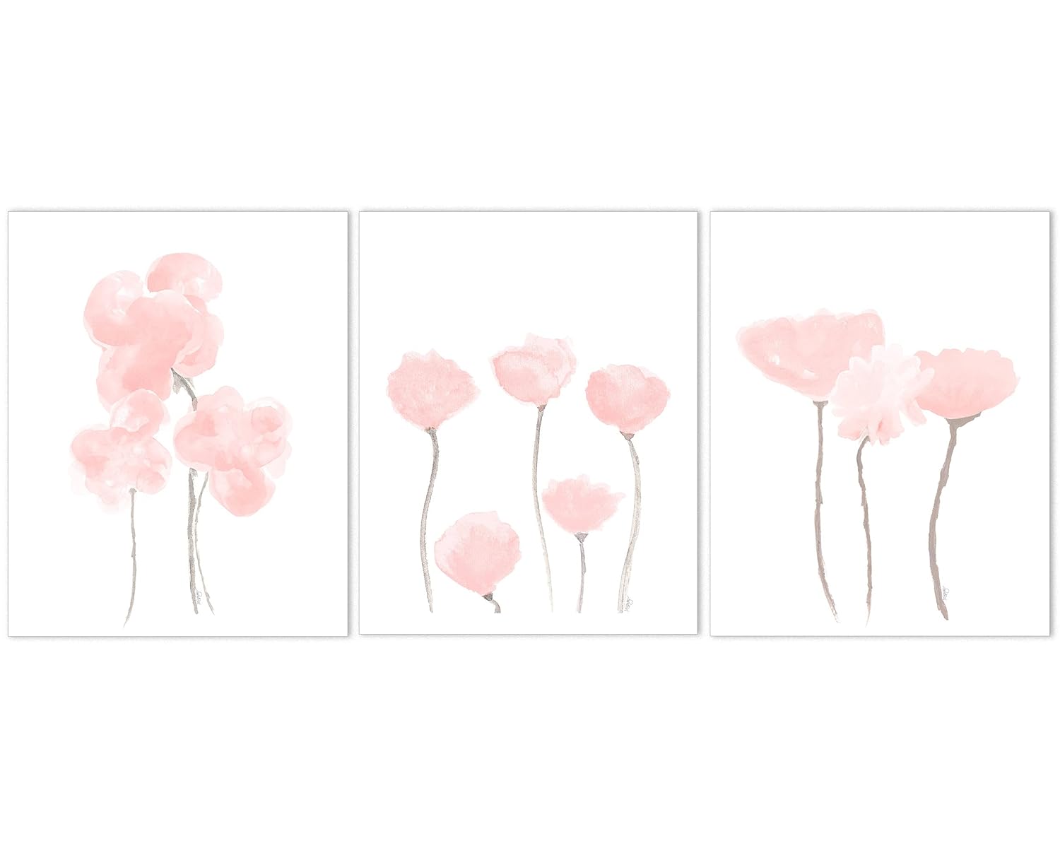 Blush Floral Art Prints for Girls Room, Pastel Flowers Wall