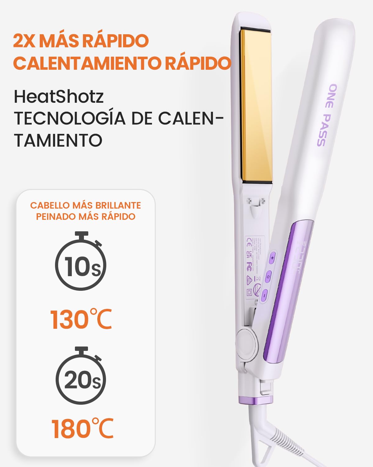 Faszin Plancha de Pelo Profesional 2 en 1 Titanio Iones Calentamiento 20s Pantalla LCD Alisar Rizar Estilizar Blanco