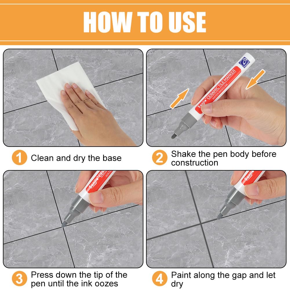 AOOSU Stylo Joint Carrelage Gris Foncé, 6Pcs Stylo de Carrelage à Coulis avec Pointe de Rechange, Imperméable Marqueur Joints, Rénovateur de Coulis, Joints de Carrelages de Cuisine et Salle de Bain - 5