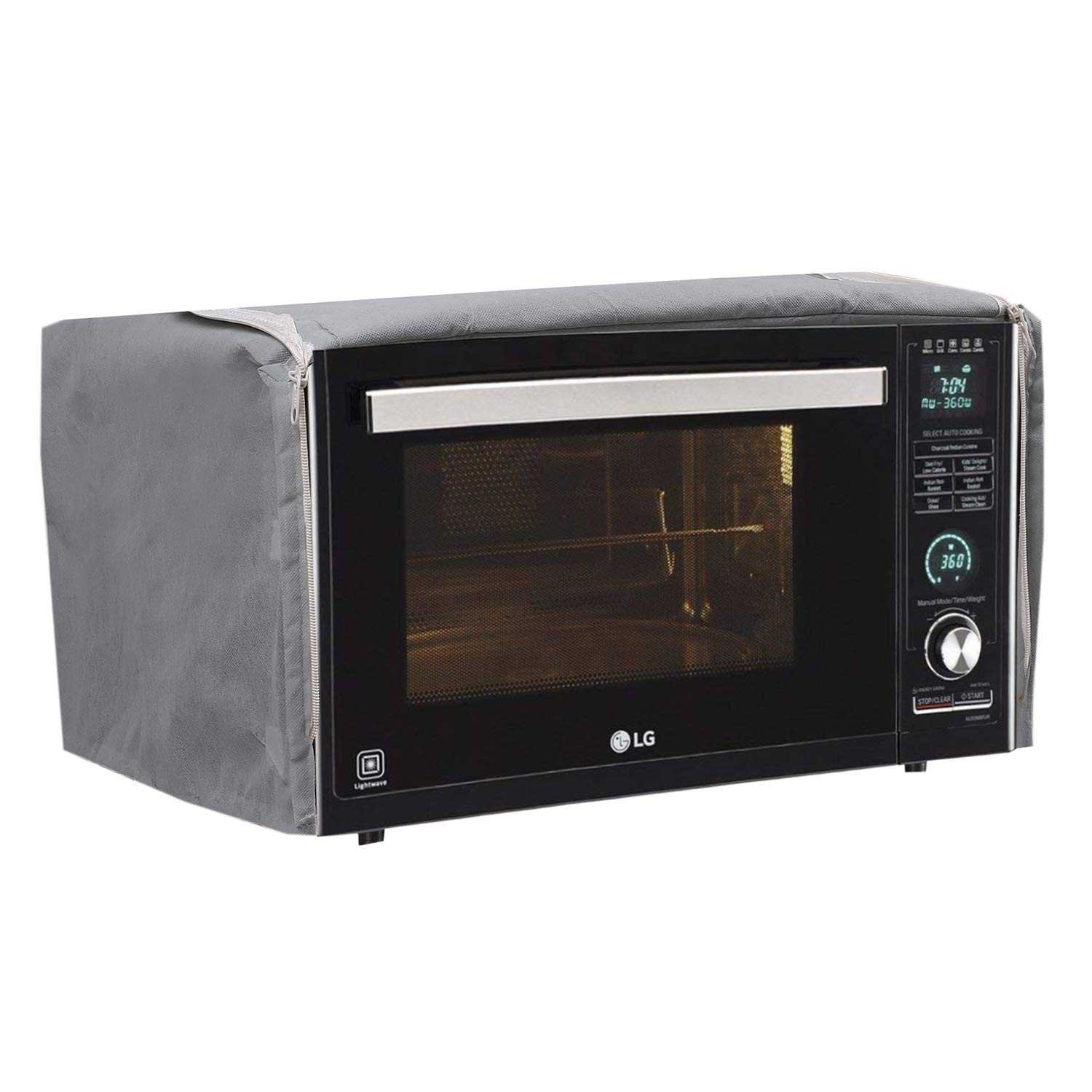Kuber Industries Velvet Microwave Oven Cover 30 LTR (Black & Grey) -CTKTC5772 4
