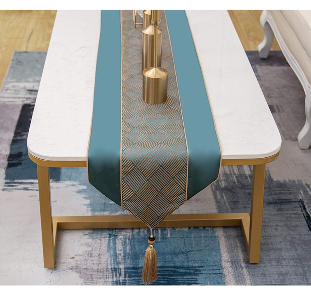 Nordico Runner da tavola - Jacquard Ripple Tassel Table Runner Sala da pranzo Decor Party Nappa Letto Runner Panno per tavolino Decorazione mobile TV(Green1,33x240cm)
