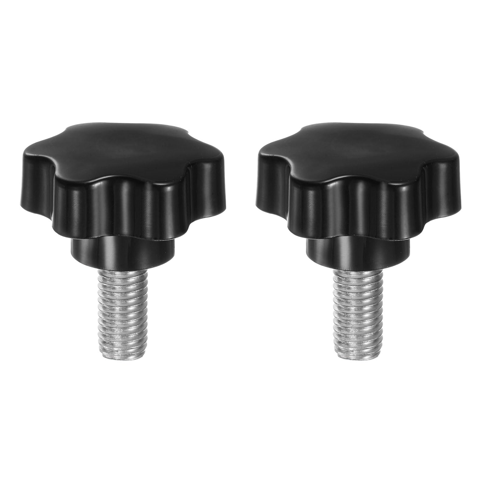 sourcing map 2pcs Star Knobs M12 x 25mm 304 Stainless Steel Threaded Stud 46mm Plastic 6-Star Head Hand Tightening Thumb Screw Clamping Jig Knob Handle, Black