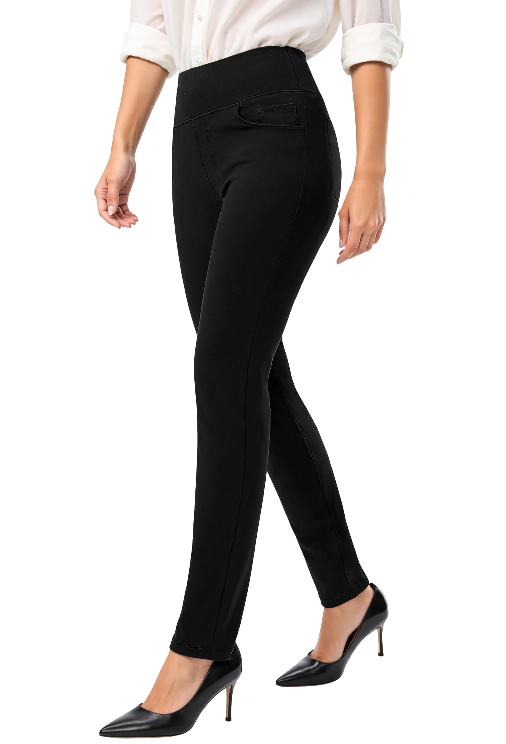 Womens Dress Pants Pull on Slacks Straight Leg Stretchy Trousers Business Casual Office Work Pants with Pockets